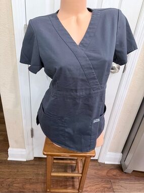 Grey's Anatomy Barco Scrub Top Medium Gray Wrap V Neck 3 Pocket 4153
